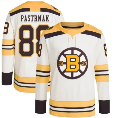 Authentic David Pastrnak Cream Boston Bruins 100th Anniversary Primegreen Jersey - Men's
