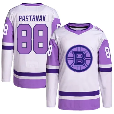 Authentic David Pastrnak White/Purple Boston Bruins Hockey Fights Cancer Primegreen Jersey - Men's